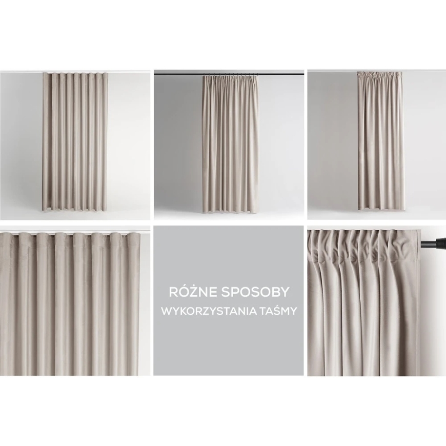 Beige Velvet Curtain with Loops AmeliaHome 140 × 280 cm – 4