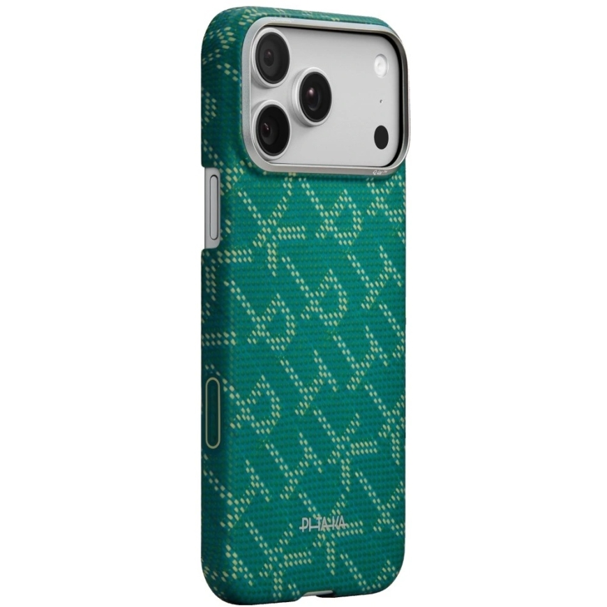 Dėklas PITAKA Ultra-Slim Monogram MagSafe iPhone 17 Pro auksinis žalias – 5