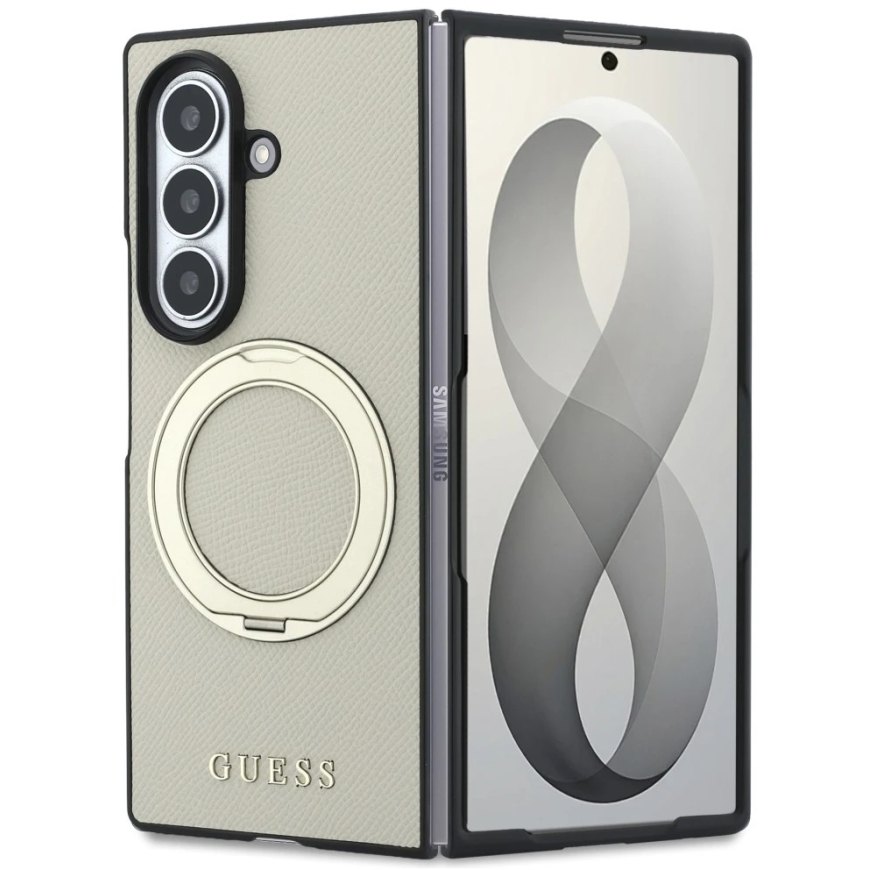 Чехол Guess Magnetic Ring Stand Grained Classic Logo MagSafe, для Samsung Galaxy Z Fold8 Ultra, цвет песочный – 3