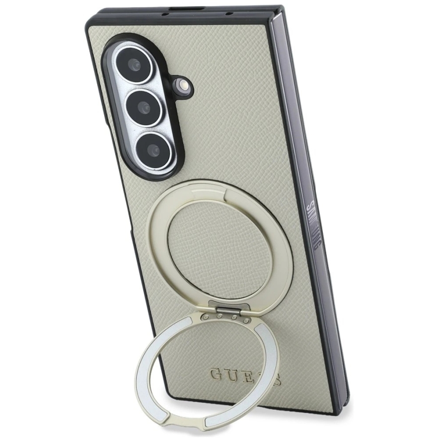 Dėklas Guess Magnetic Ring Stand Grained Classic Logo MagSafe, skirtas Samsung Galaxy Z Fold8 Ultra, smėlio spalvos – 4