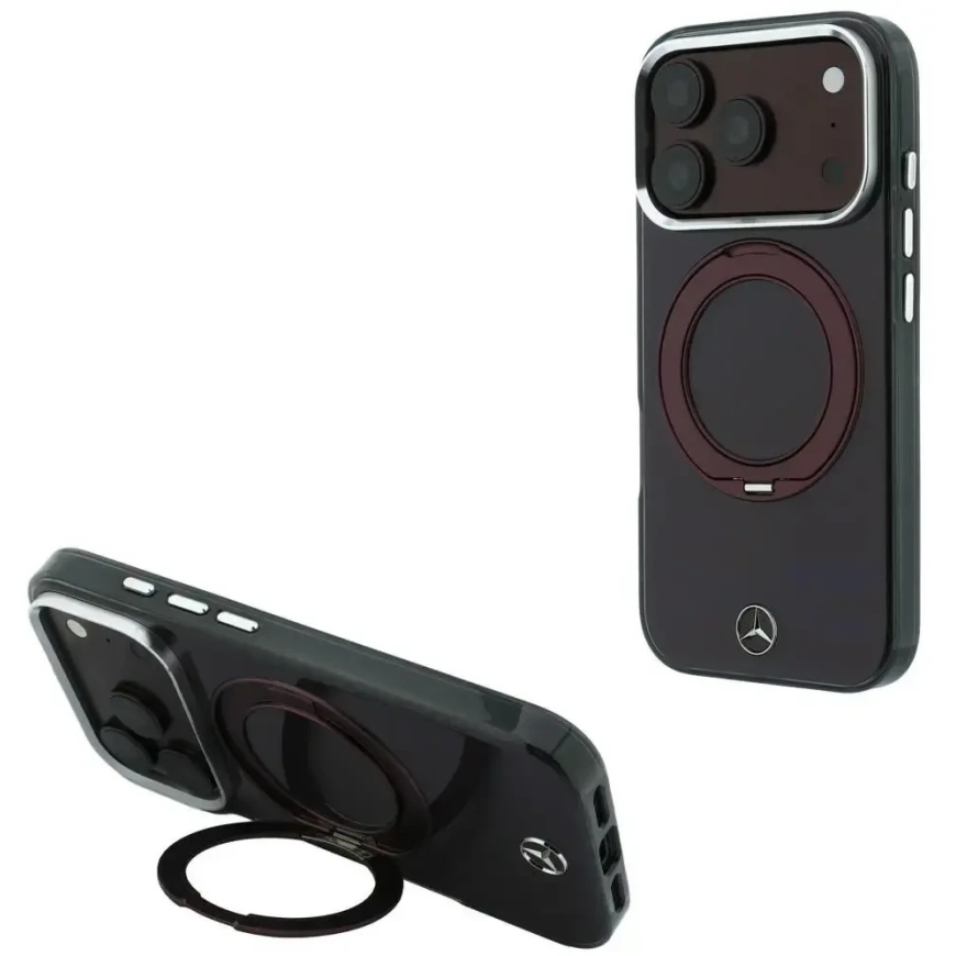 Mercedes Ring Stand Iconic Logo MagSafe maciņš iPhone 18 Pro Max / 17 Pro Max - bordo