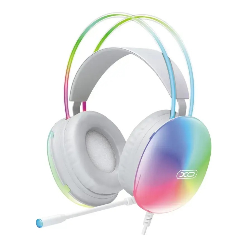 XO laidinės ausinės GE11 3,5mm - USB-A baltos RGB mikrofonas