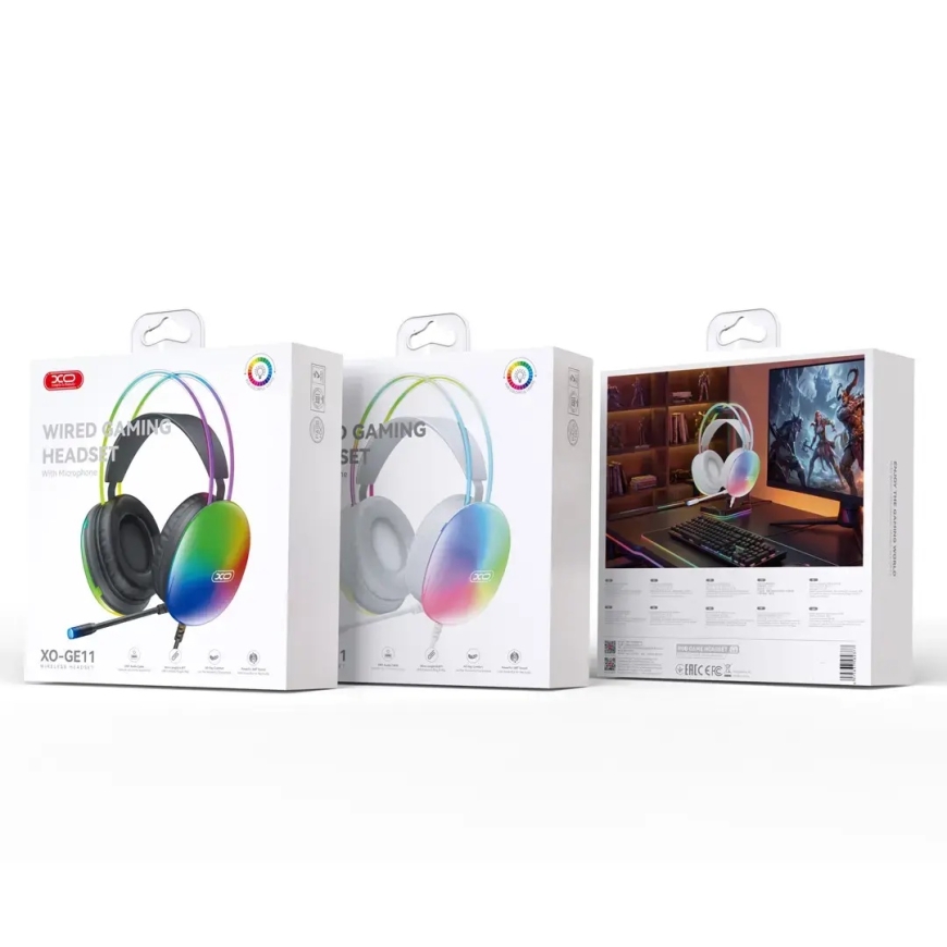 XO wired headphones GE11 jack 3,5mm - USB-A white RGB microphone – 4