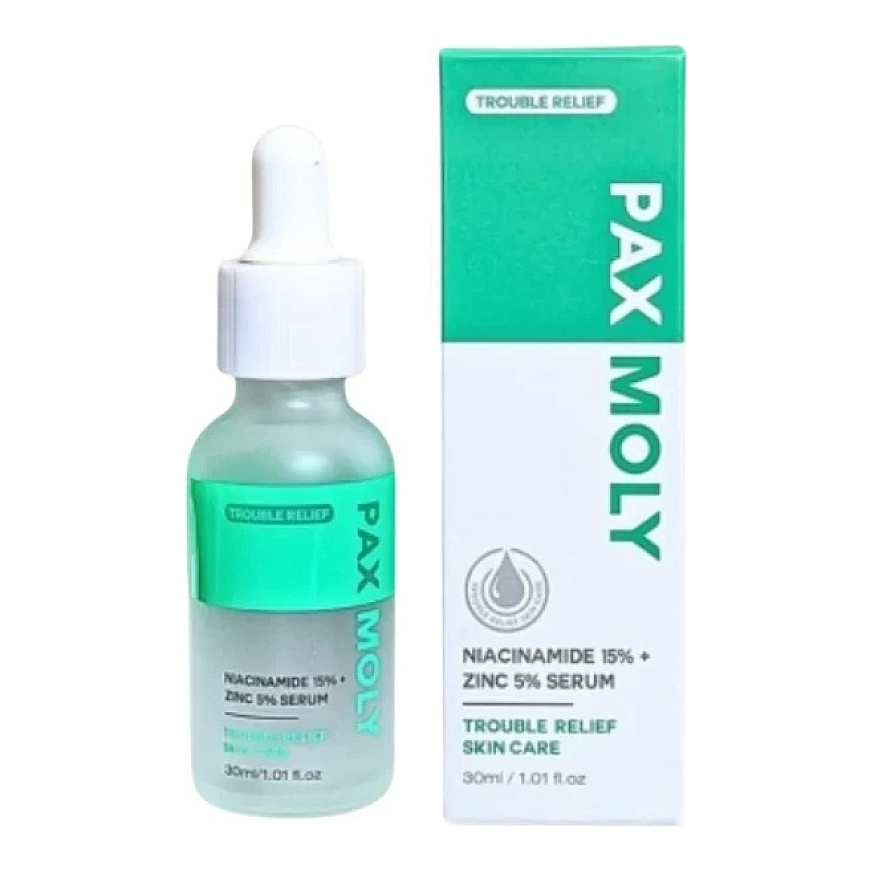 PaxMoly Trouble Relief 15% Niatsiin + 5% Tsink Valgendav ja Puhastav Päeva- ja Ööseerum Näole, 30 ml