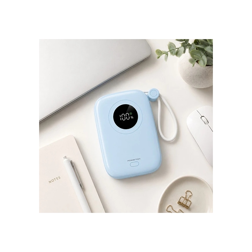 Powerton ENERGY PASTEL EDITION portable charger 10000mAh, 2x USB-C, 22.5W, built-in cables, blue – 3