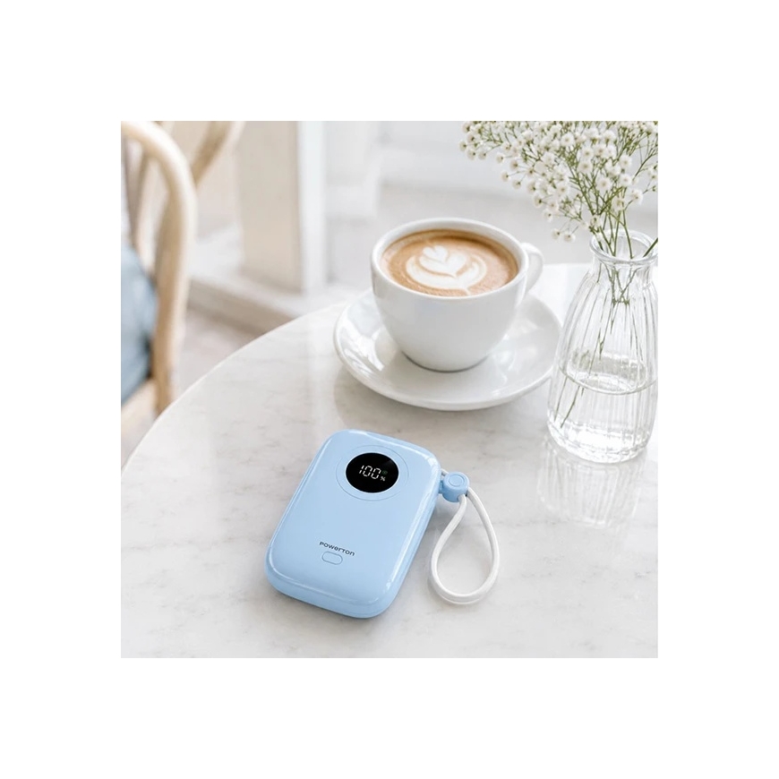 Powerton ENERGY PASTEL EDITION kaasaskantav laadija 10000mAh, 2x USB-C, 22.5W, integreeritud kaablid, sinine – 4