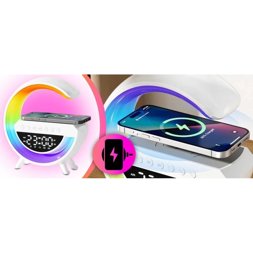 RGB LED Öölamp „Bluetooth“ induktsioonilaadija kell-raadio kõlar – 2