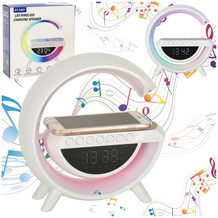Lampka RGB LED naktinė lemputė „Bluetooth“ indukcinis įkroviklis laikrodis-radijas garsiakalbis – 3
