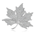 Silver Maple Leaf Brooch with Clear Crystals