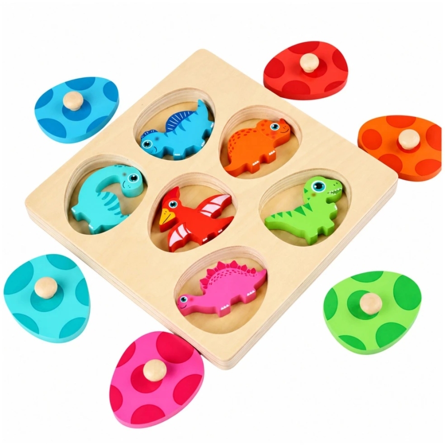 Lean Toys Hariduslik Puitpuzzle, dinosauruseteemaline, mitmevärviline, 17,5 × 17,5 cm – 4