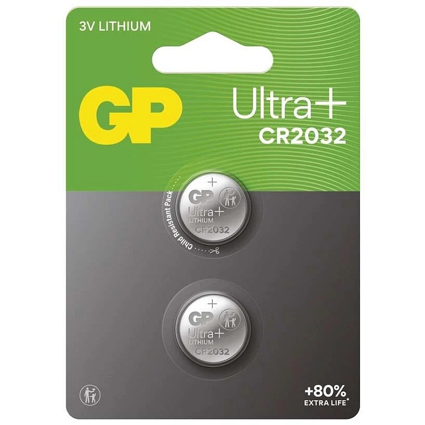 GP Ultra plus CR2032 litija pogu baterijas, 2 gb. – 2