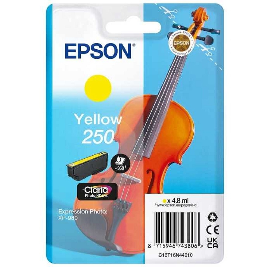 Epson 250 rašalas - 4,8 ml - Geltonas - originalus - lizdinė pakuotė - rašalo kasetė - skirtas P/N: C11CL95402