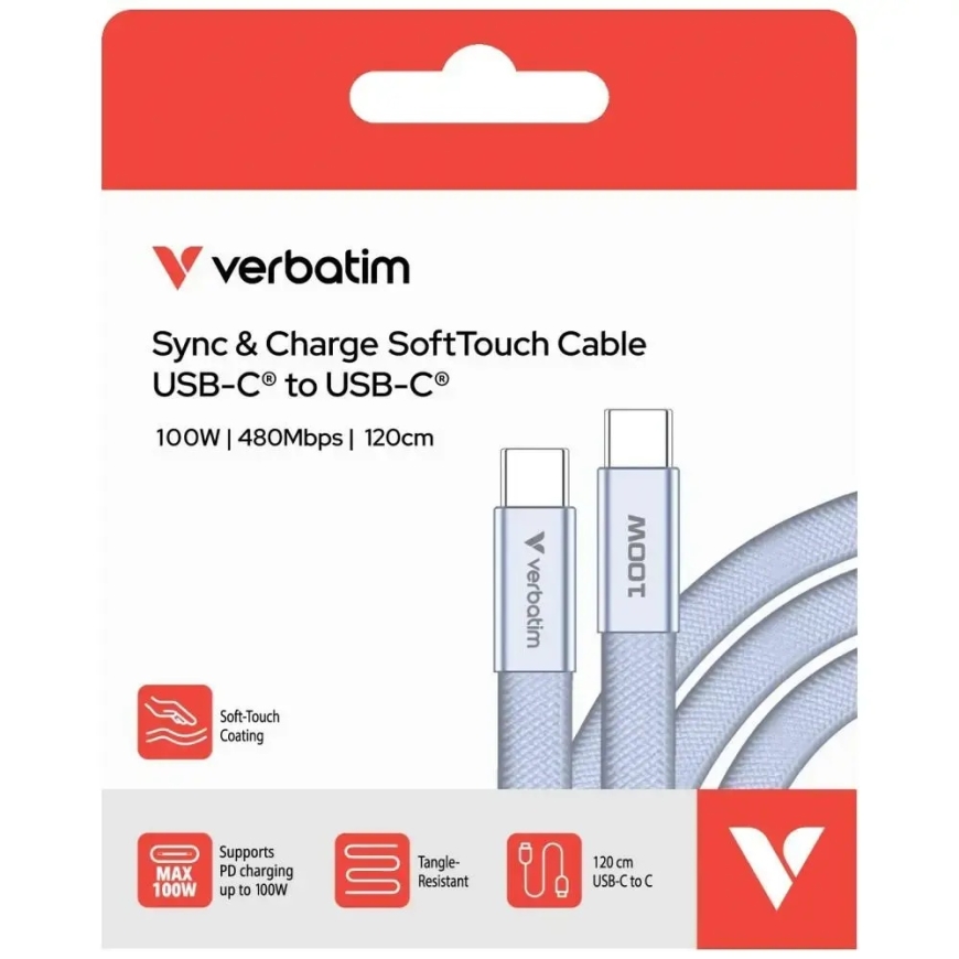 Verbatim Sync&Charge SoftTouch -datasiirtokaapeli ja latauskaapeli | 100W | 1,2m | violetti – 3