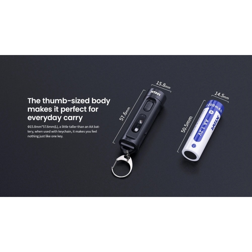 Flashlight - Xtar T1 500 Lumens USB-C Rechargeable Keychain Aluminum Black – 3