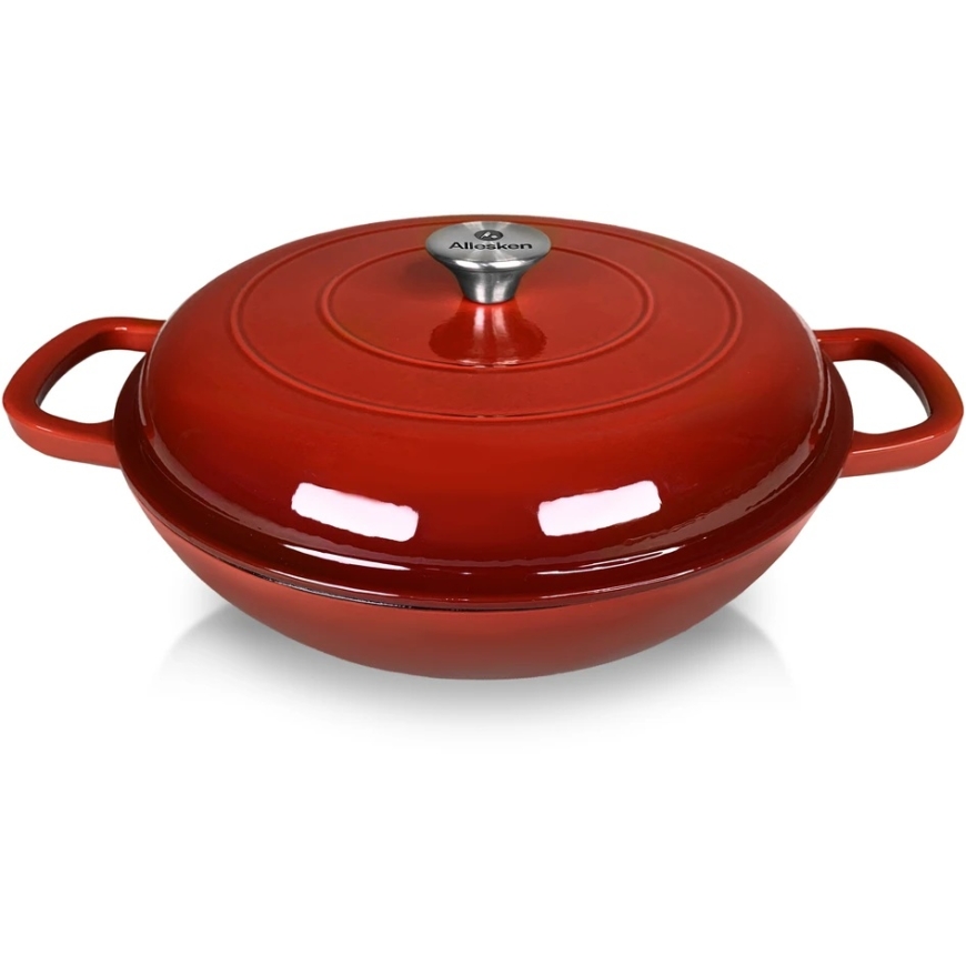 Allesken RODELUXE низкая чугунная сковорода 30x34x6см 3.0L эмалированный кремовый внутренний – 2