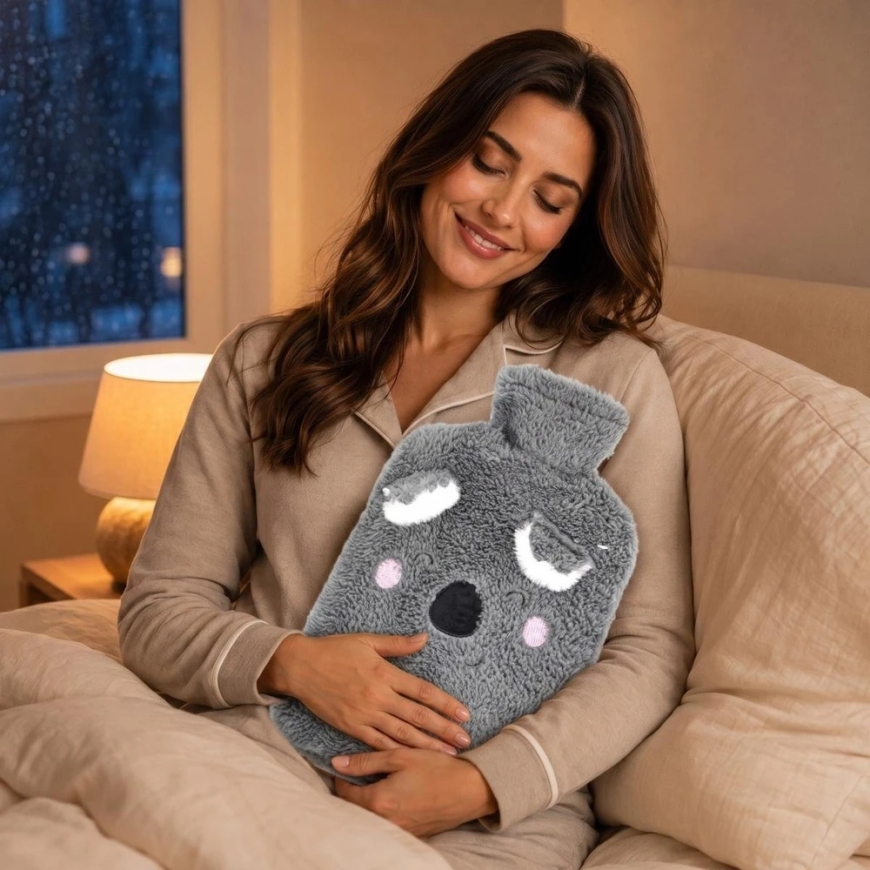 KOOPMAN Victoria Sport Rubber Hot Water Bottle 1.75 L with Animal-Shaped Cover – Anthracite – 4