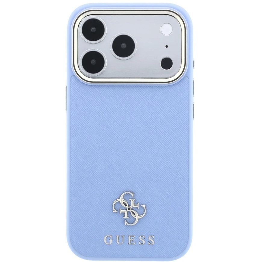 Guess Saffiano Small 4G & Classic Logo MagSafe maciņš iPhone 18 Pro Max / 17 Pro Max - Gaiši zils – 4