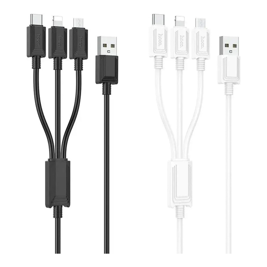 Hoco X74 3-in-1 andmeedastus- ja laadimiskaabel | USB-A kuni Lightning, Micro USB, USB-C | 10W | 1m | valge – 3