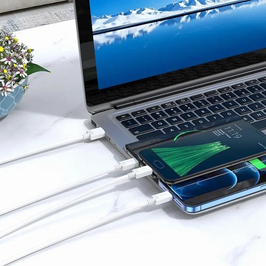 Hoco X74 3-in-1 duomenų perdavimo ir įkrovimo laidas | USB-A į Lightning, Micro USB, USB-C | 10W | 1m | baltas – 4