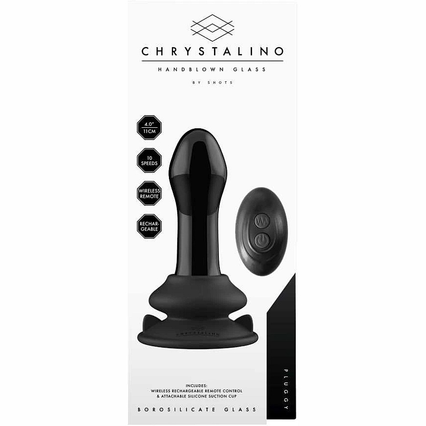 Chrystalino By Shots Pluggy – ar suckeri un tālvadības pulti – 10 ātrumi – melns – 2