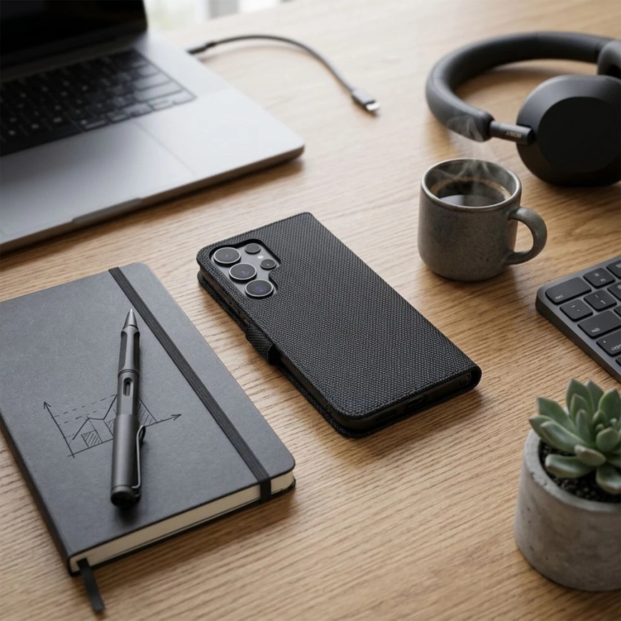OEM Kott läpu jaoks Xiaomi 17 PRO / 18 PRO 4Card RFID Varguse kaitse Tehniline kangas Must – 5