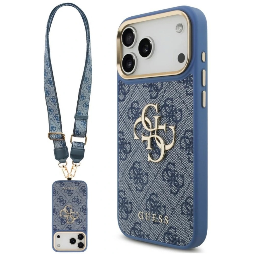 Guess 4G Big Kott 4G Classic Logo Big Rihm Metallnupud, mõeldud iPhone 18 Pro Max / 17 Pro Max, sinine – 2