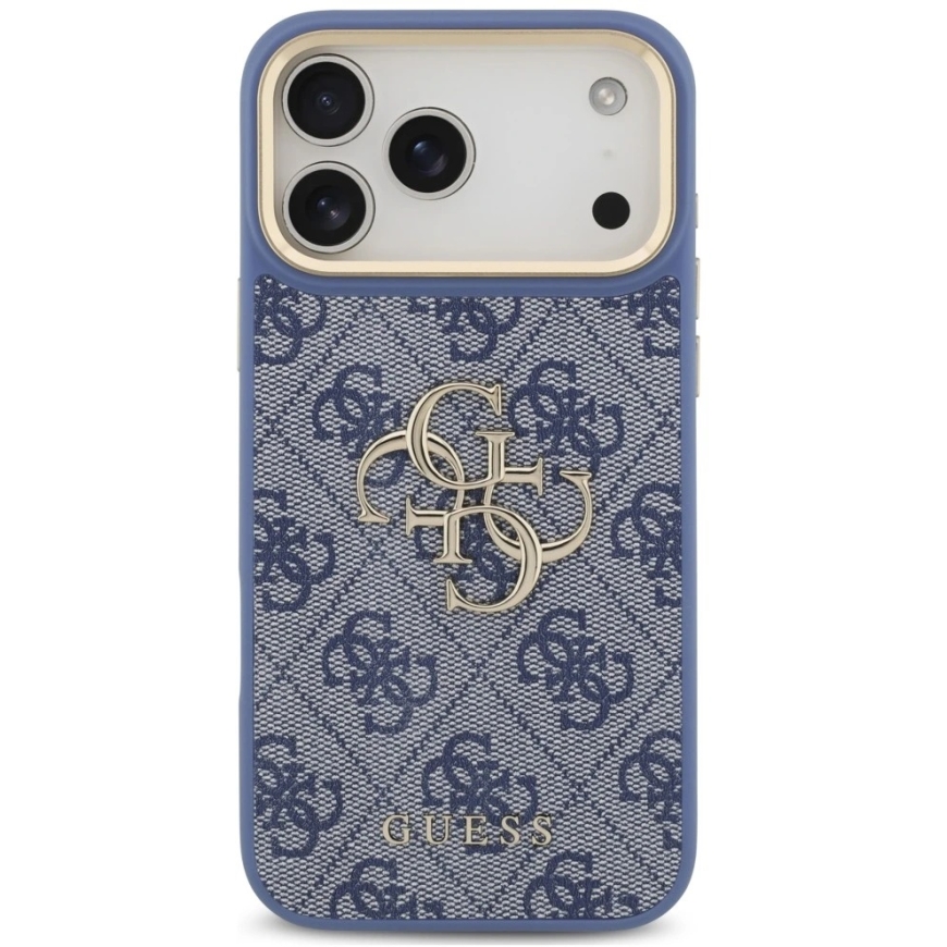 Dēklis Guess 4G Big 4G Classic Logo Big Siksna Metāla Pogas, paredzēts iPhone 18 Pro Max / 17 Pro Max, zils – 4