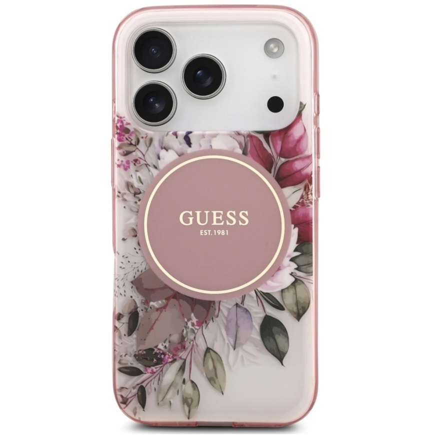 Guess IML Flower & Tonal Circle MagSafe -kotelo iPhone 18 Pro Max / 17 Pro Max:lle, pinkki – 4