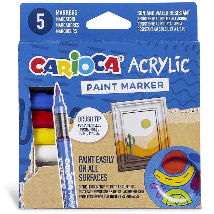 Акриловые маркеры CARIOCA, 5 шт., с кистевым наконечником