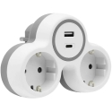 Plastrol Kaksoispänntö, 2x pistorasiaa Schuko-maadoituksella, 1x USB-A-pistorasia, 1x USB-C-pistorasia Plastrol Kaksoispänntö, 2x pistorasiaa Schuko-maadoituksella, 1x USB-A-pistorasia, 1x USB-C-pistorasia