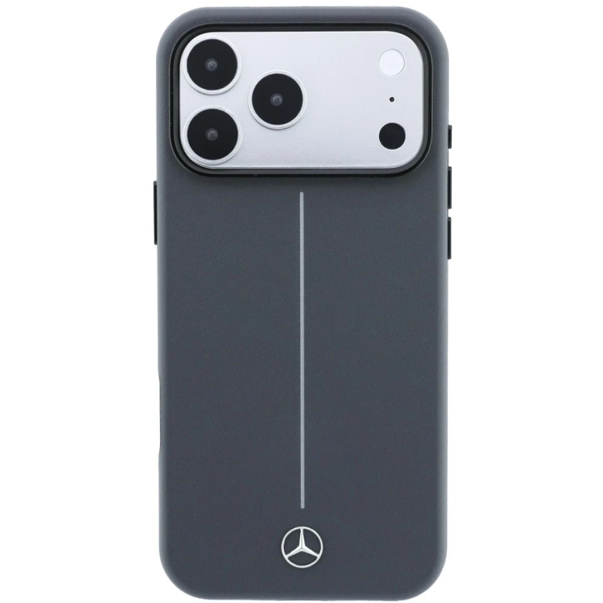 Кожаный полузакрытый чехол Mercedes с иконной линией MagSafe для iPhone 18 Pro Max / 17 Pro Max - Темно-серый – 4