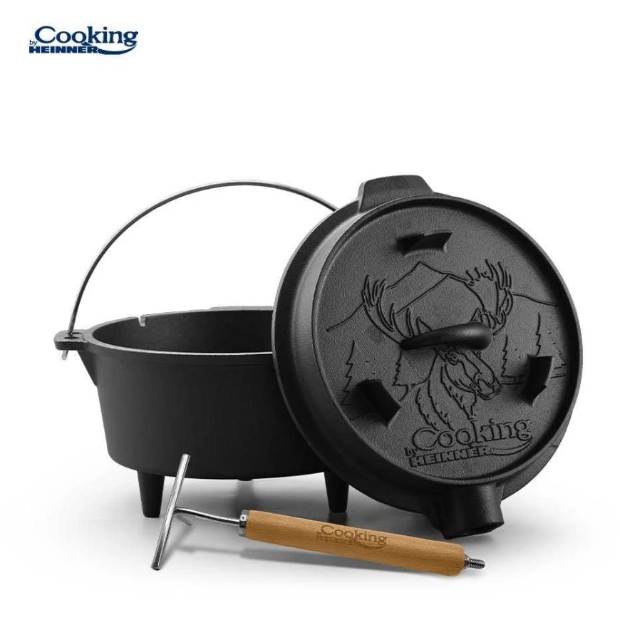 Cast Iron Kettle with Lid, 25 cm Diameter, 4 L, Natural, "Cooking by Heinner"