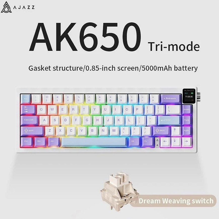 Wireless Mechanical Keyboard Ajazz AK650 Dream Weaver Switch Purple White Blue RGB with Screen