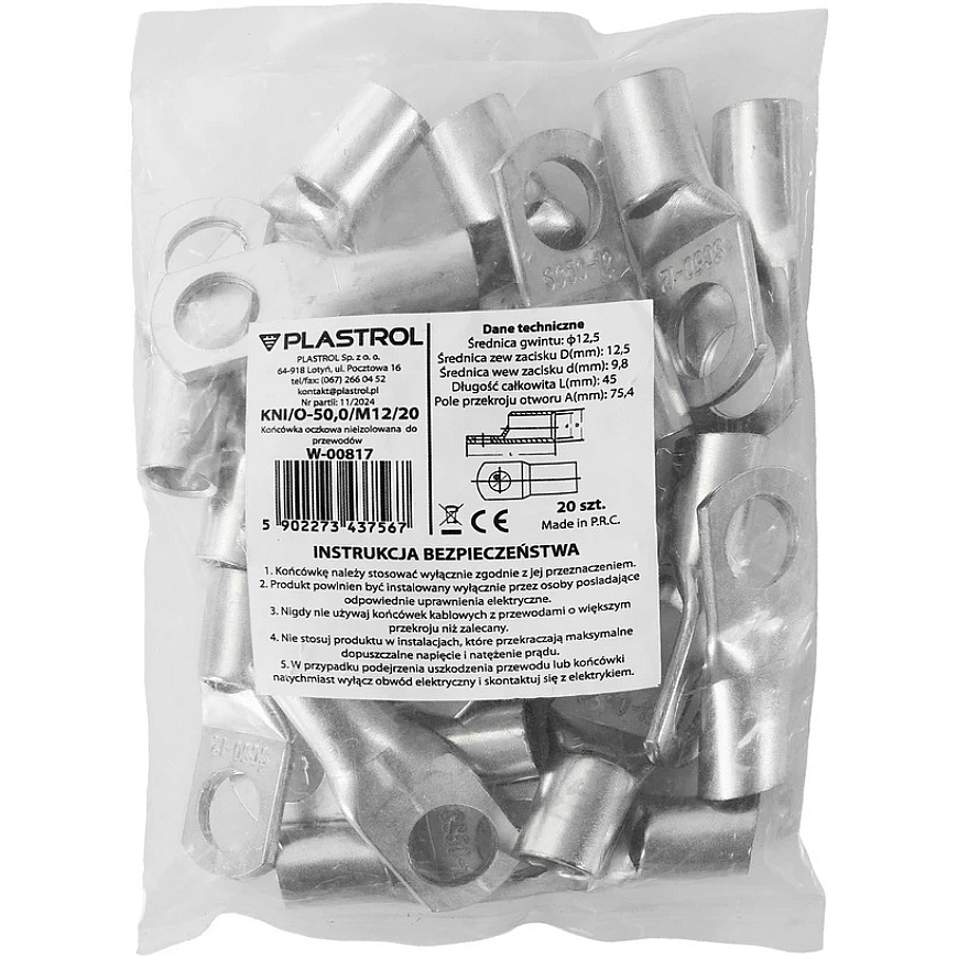 Plastrol Ring terminal non-insulated for cables 50.0mm2 m12 20 pcs. – 3