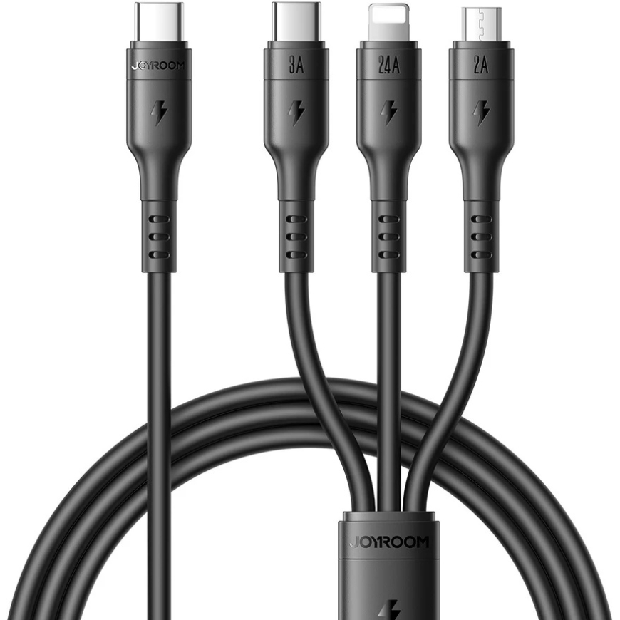 Joyroom S-A61 USB-C uz USB-C/Lightning/MicroUSB kabelis 3.5A 1.2m melns