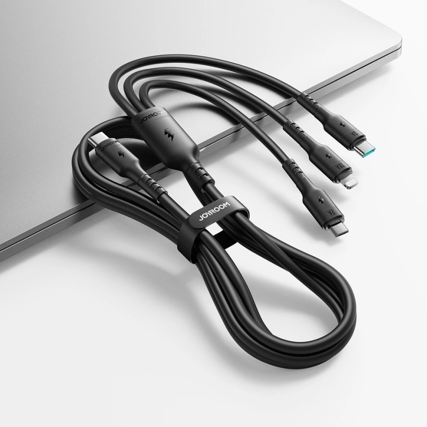 Joyroom S-A61 USB-C uz USB-C/Lightning/MicroUSB kabelis 3.5A 1.2m melns – 2