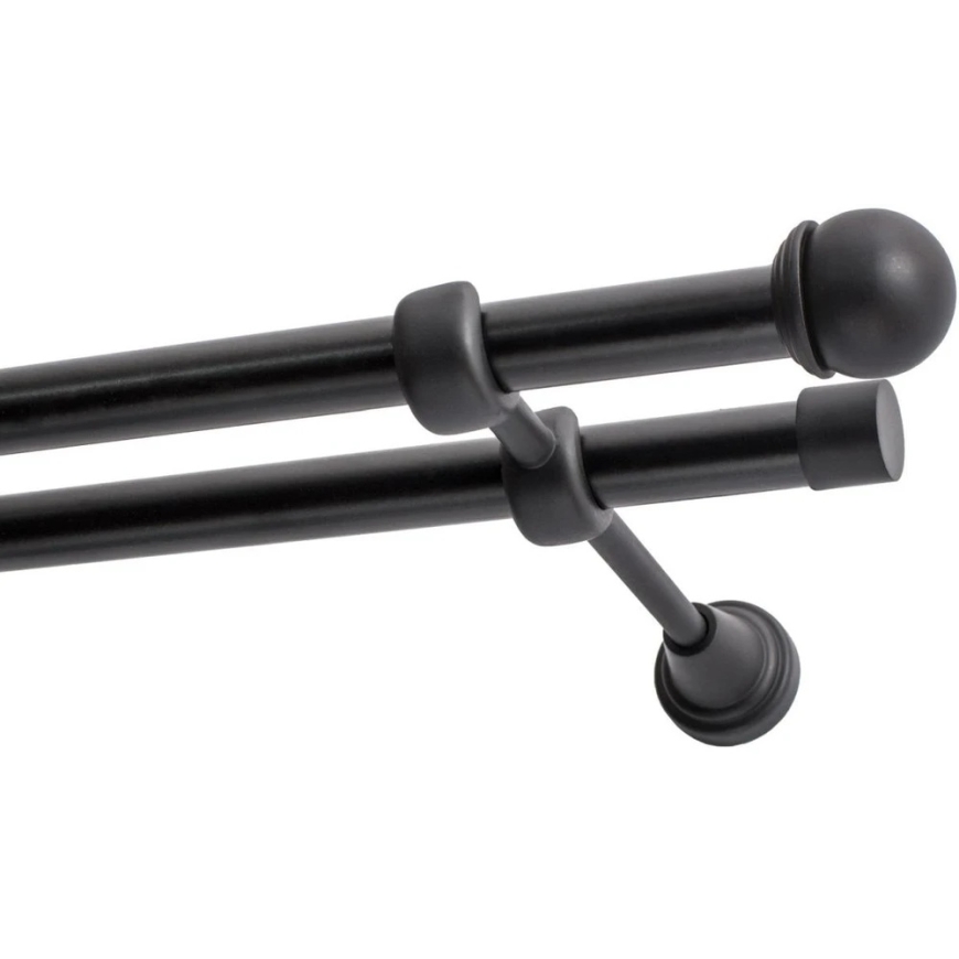Decastyl Dvigubas karnizas FI 19 MM Juodas 480 CM su rutulio formos galais MAX KOWALSKI