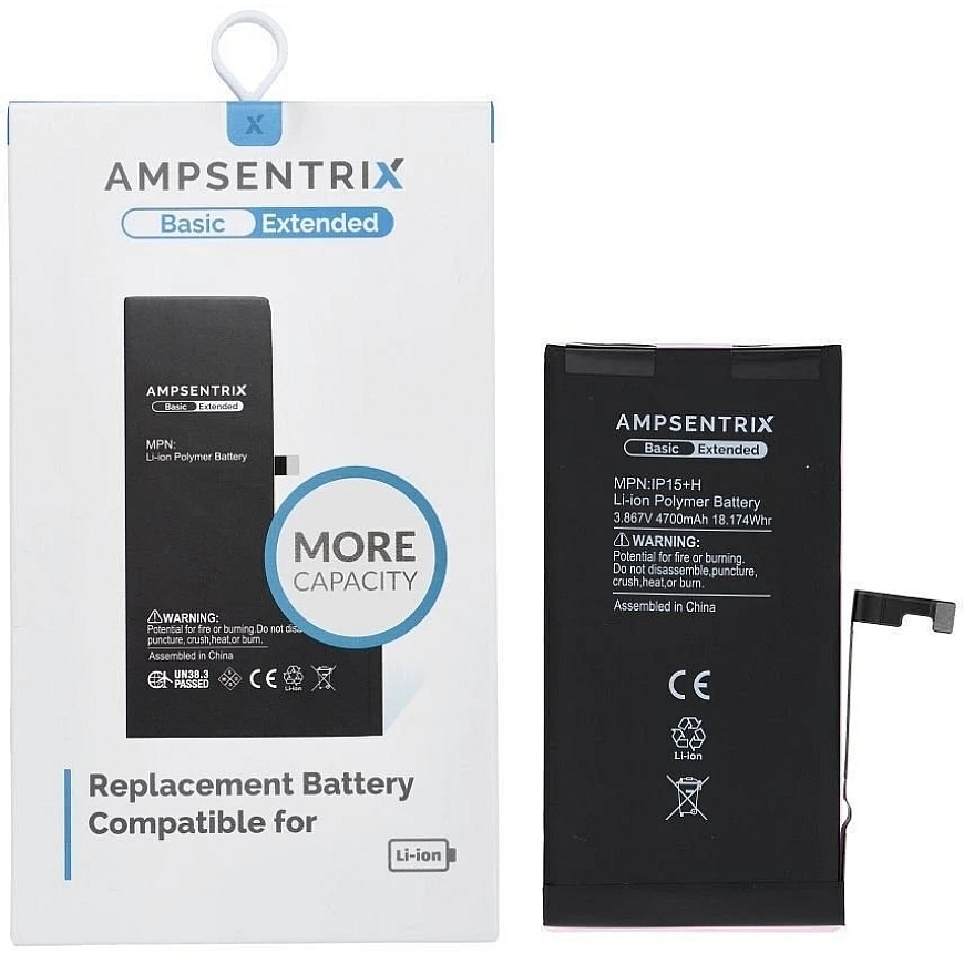 Inne „Oem AmpSentrix Basic“ baterija, skirta „iPhone 15 Plus“ (didelės talpos 4700 mAh) – 2