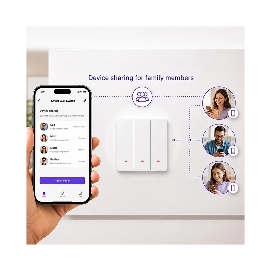 Qoltec Išmanusis 3 kanalų šviesos jungiklis | Wi-Fi | Laikmatis | Tuya | Smart life | Baltas – 5