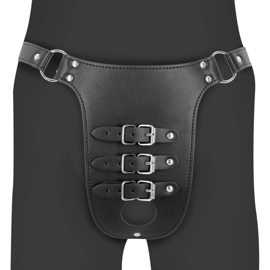 Ouch By Shots PU Leather Chastity Belt with Straps - Juodas