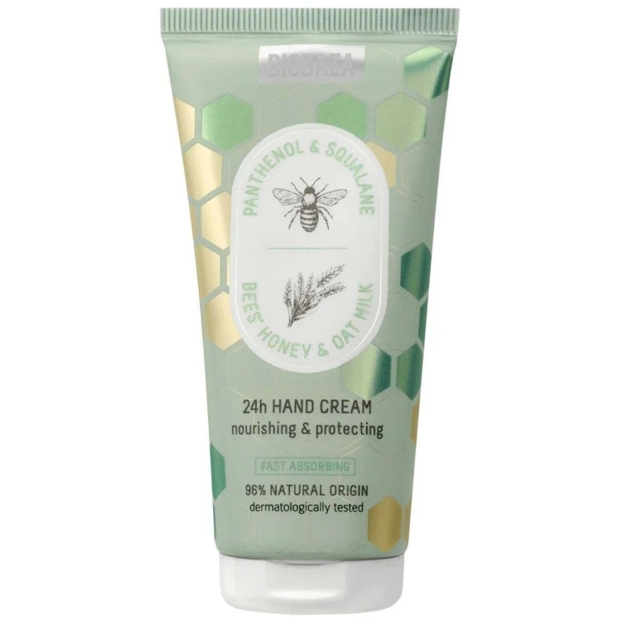 Biobaza Bičių medaus ir avižų pieno drėkinamasis ir apsauginis rankų kremas, 50 ml