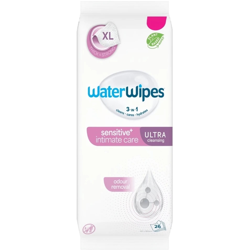 WATER WIPES „Sensitive+ Intimate Care“ intymios higienos servetėlės žmonėms, turintiems šlapimo nelaikymo problemų, 26 vnt.