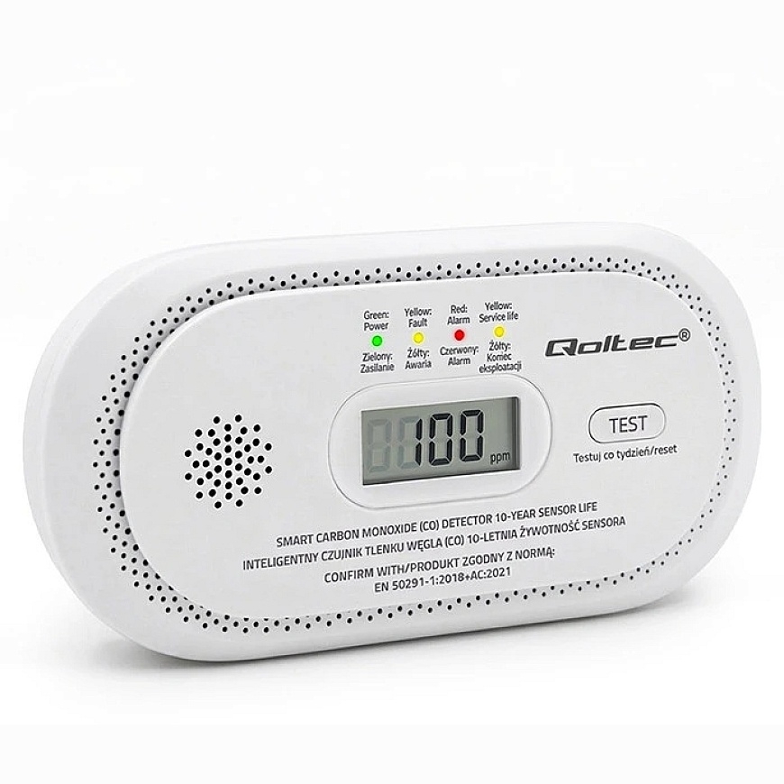 Qoltec sertifikuotas belaidis anglies monoksido (CO) jutiklis | CO detektorius | jutiklio veikimo trukmė 10 metų | 85 dB signala – 3