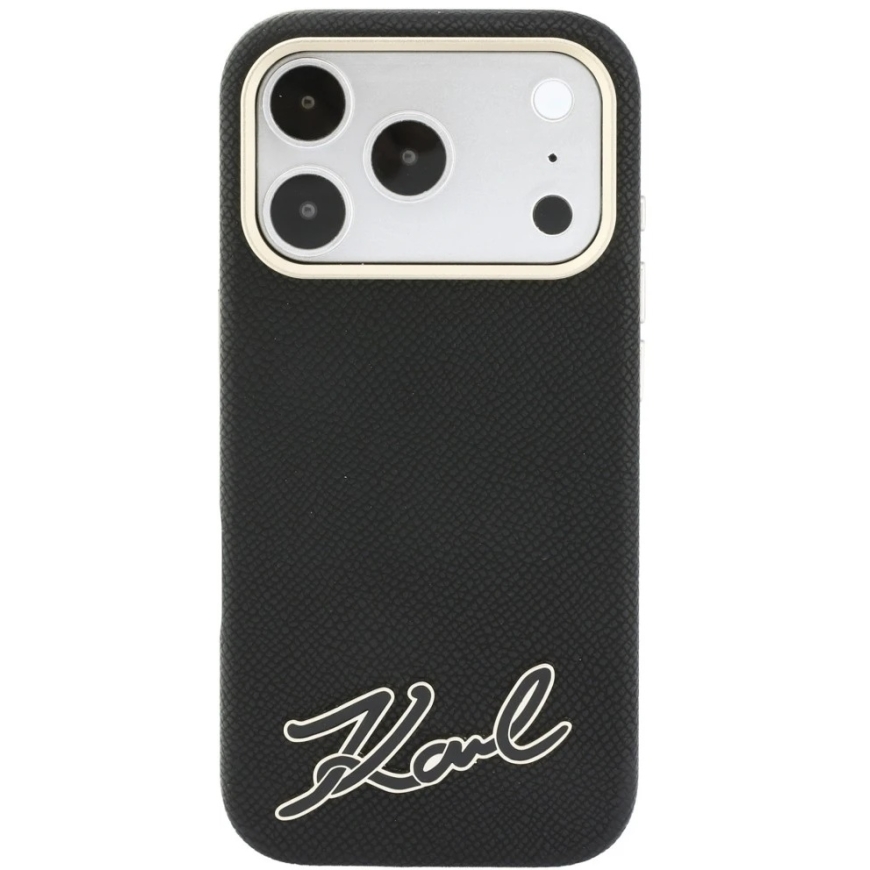 Dėklas Karl Lagerfeld Grained with Resin Signature Logo MagSafe, skirtas iPhone 18 Pro / 17 Pro, juodas – 4
