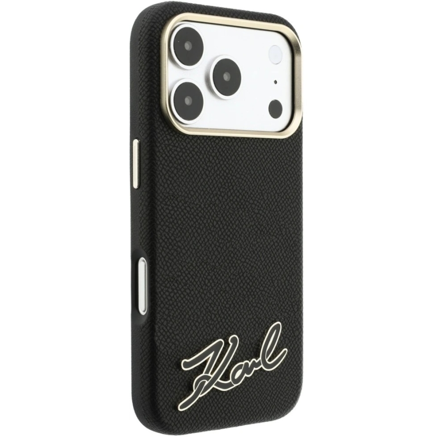 Dėklas Karl Lagerfeld Grained with Resin Signature Logo MagSafe, skirtas iPhone 18 Pro / 17 Pro, juodas – 5