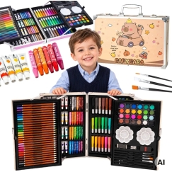 Woopie Art Set in a Case Crayons Paints Capybara