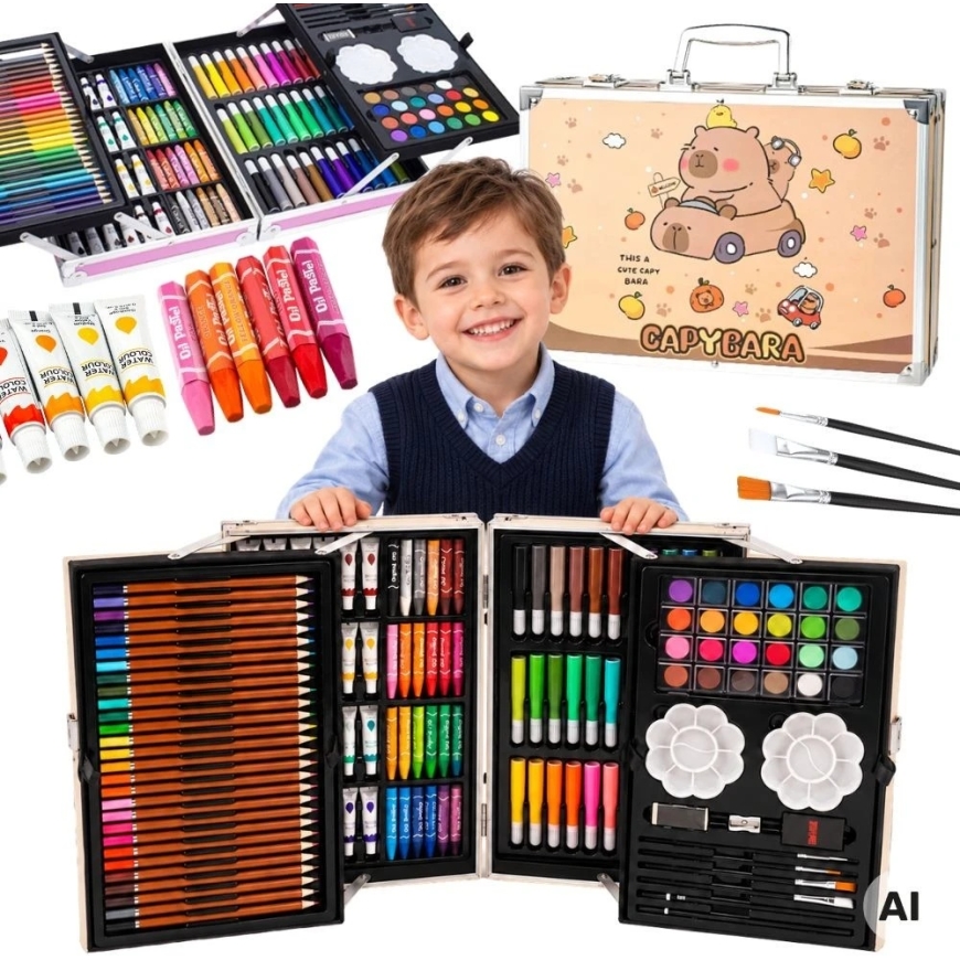 Woopie Art Set in a Case Crayons Paints Capybara