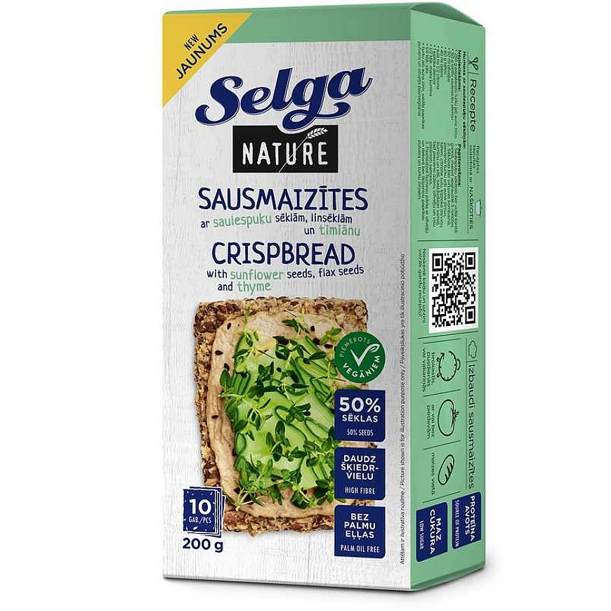 Sėklų duonos traškučiai SELGA, Nature, čiobrelių skonio, 200g