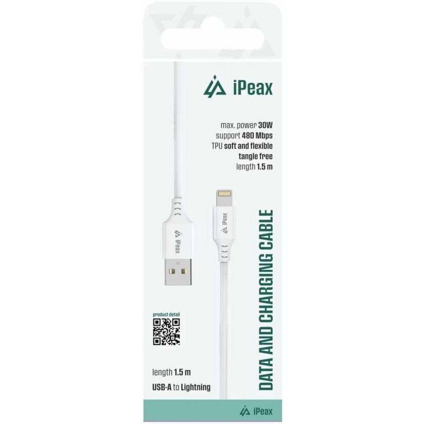 iPEAX TPU USB-A į „Lightning“ laidas, 1,5 m, USB 2.0, baltas