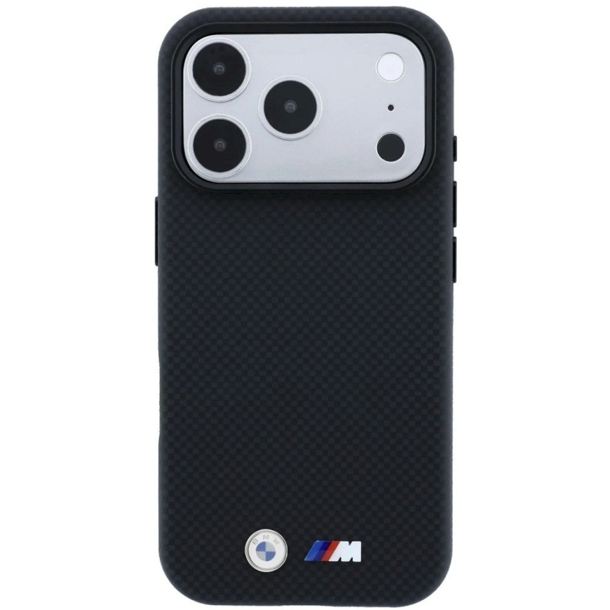 Dėklas BMW M Quadrille Kevlar Metal Logo MagSafe Case for iPhone 17 Pro / 18 Pro - Juodas – 4